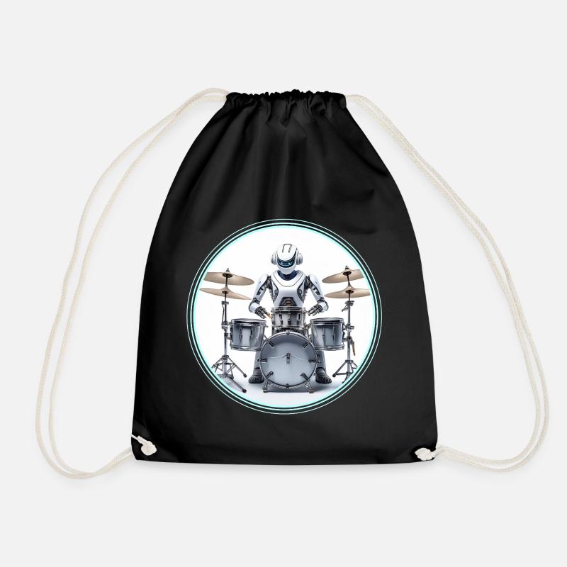 Drum Machine Robot - Drawstring Bag - black