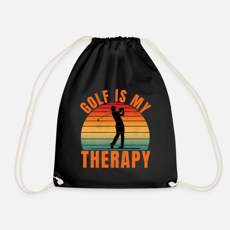 golf is my therapy - Drawstring Bag - black