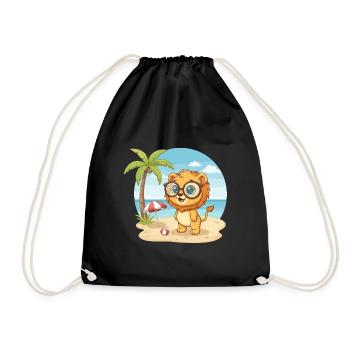 Lion mignon avec des lunettes vacances d’été à plage - Sac de sport léger - noir - Devant