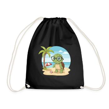 Cute Turtle with Glasses Beach Summer Vacation - Drawstring Bag - black - Front