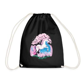 Licorne pastel dans la forêt de cerisiers en fleurs - Sac de sport léger - noir - Devant
