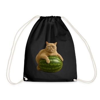 Cat on Watermelon - Funny Cat Meme - Drawstring Bag - black - Front