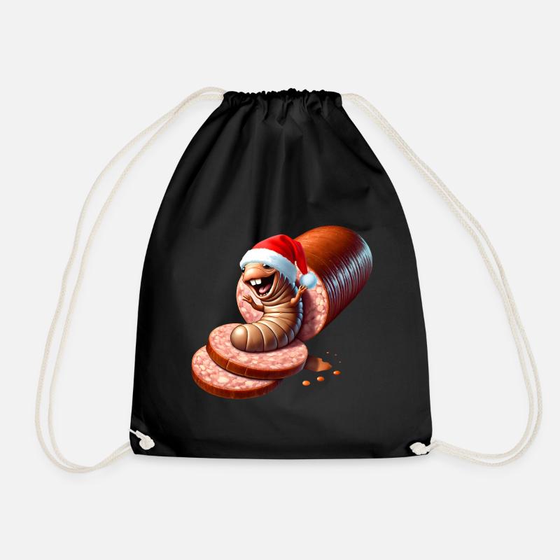 Salami Made Santa Caricature - Drawstring Bag - black