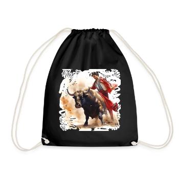 Matador and bull in red cape - Drawstring Bag - black - Front