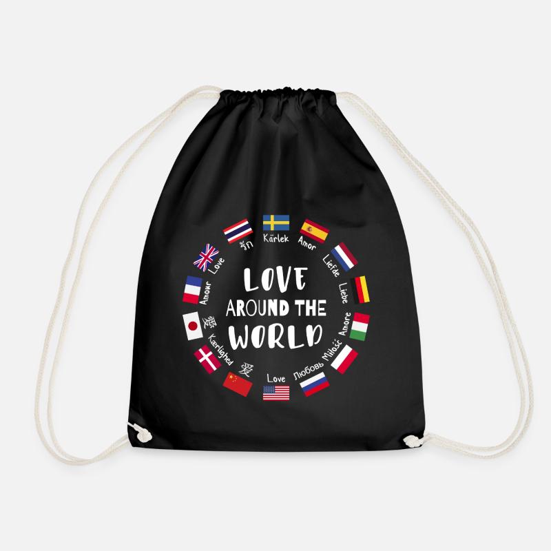 Love from all over the world Languages - Drawstring Bag - black