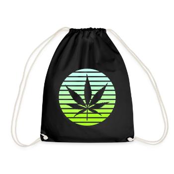 Cannabis Hanfblatt Retro Sunset Vintage Stil - Turnbeutel - Schwarz - Vorne