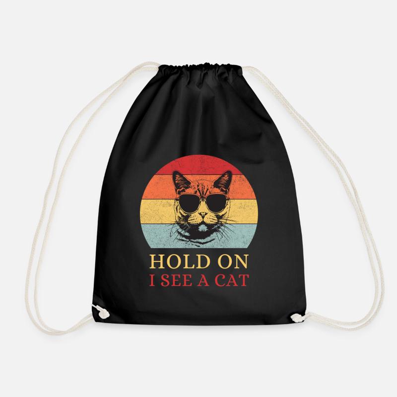 Hold On, I See a Cat – Retro Katze - Turnbeutel - Schwarz