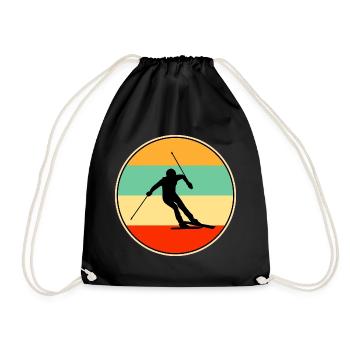 Retro Skier Silhouette Vintage Winter Sports Art - Drawstring Bag - black - Front