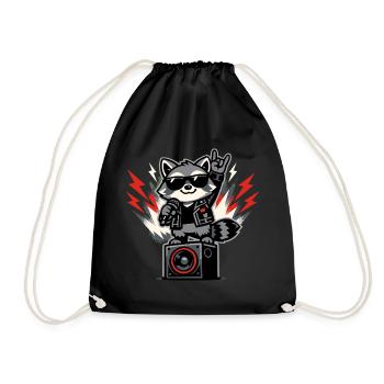 Retro Waschbär Rock Musik Geschenk - Turnbeutel - Schwarz - Vorne