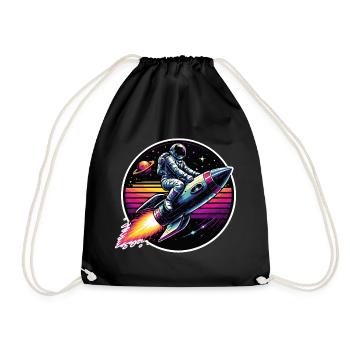 Astronaut on rocket in retro sunset - Drawstring Bag - black - Front