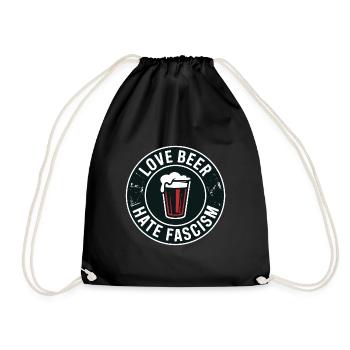 Liebe Bier, hasse Faschismus – Antifaschistisches Merch - Turnbeutel - Schwarz - Vorne