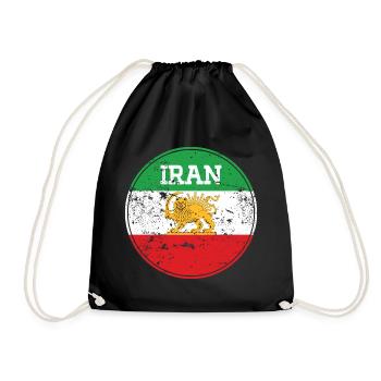 Vintage Iran Lion Emblem Round - Drawstring Bag - black - Front