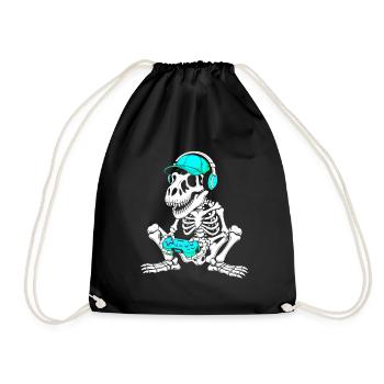 Skeleton DJ with controller and headset - Drawstring Bag - black - Front