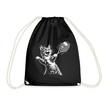Funny Cat Badminton Shuttlecock - Drawstring Bag - black - Front