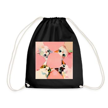Four cats in a circle | Pastel Kawaii Motif - Drawstring Bag - black - Front