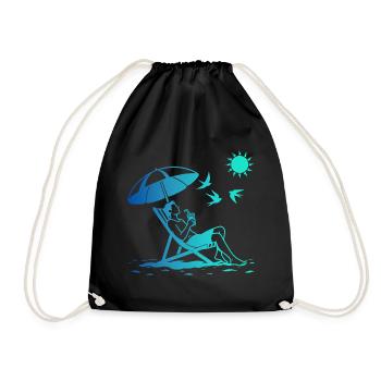 Relaxing in a deck chair on the beach - Drawstring Bag - black - Front