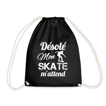 Sorry my skateboard is waiting for me - Drawstring Bag - black - Front