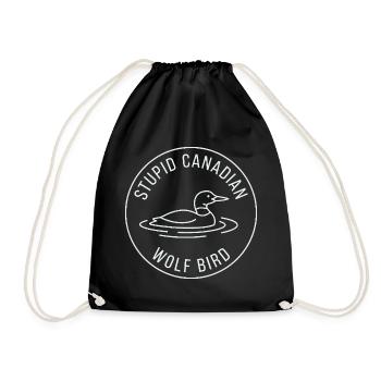 Stupid Canadian Wolf Bird Duck Graphic Design - Drawstring Bag - black - Front