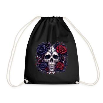 Gothic skull with roses - Drawstring Bag - black - Front