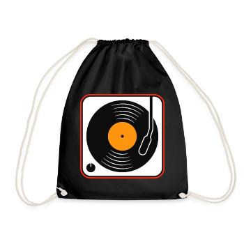 Retro Vinyl Album on Turntable - Drawstring Bag - black - Front