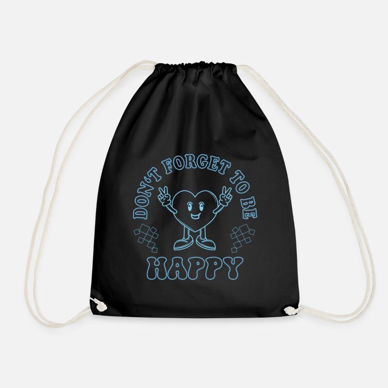 Don’t Forget to Be Happy – Vintage Herz Design - Turnbeutel - Schwarz