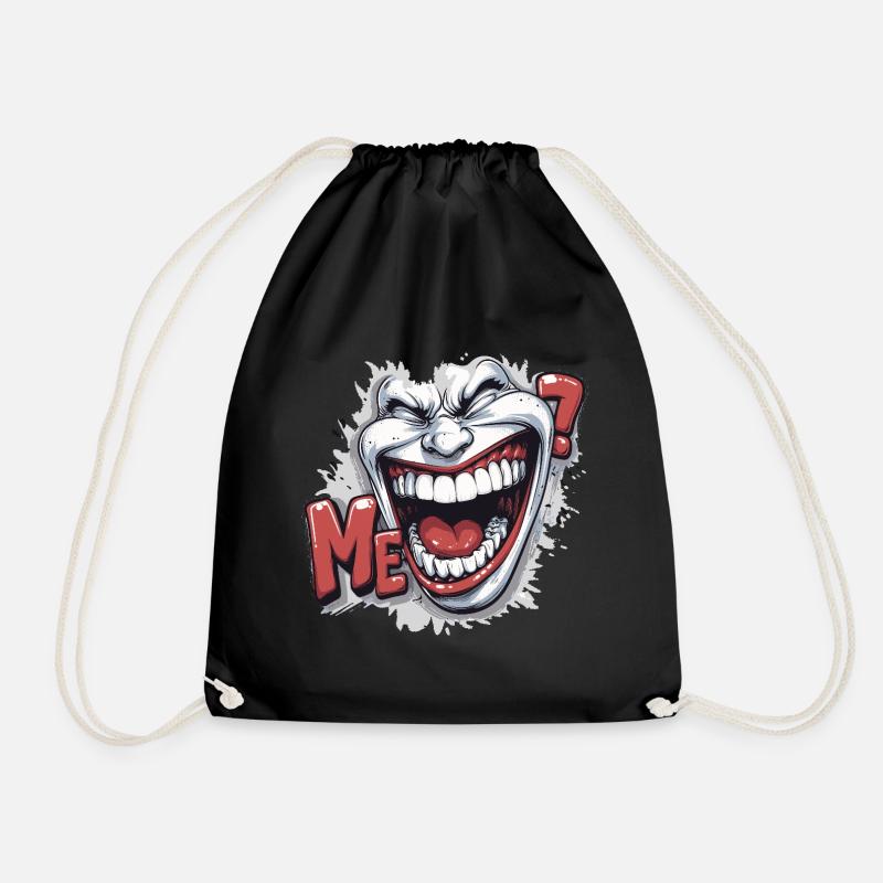 Crazy Laughing white face in a comics style - Drawstring Bag - black