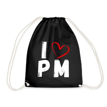 Ich liebe PM | I love PM | Produktmanagement - Turnbeutel - Schwarz - Vorne