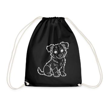 Cuddly Dog Outline Drawing - Drawstring Bag - black - Front