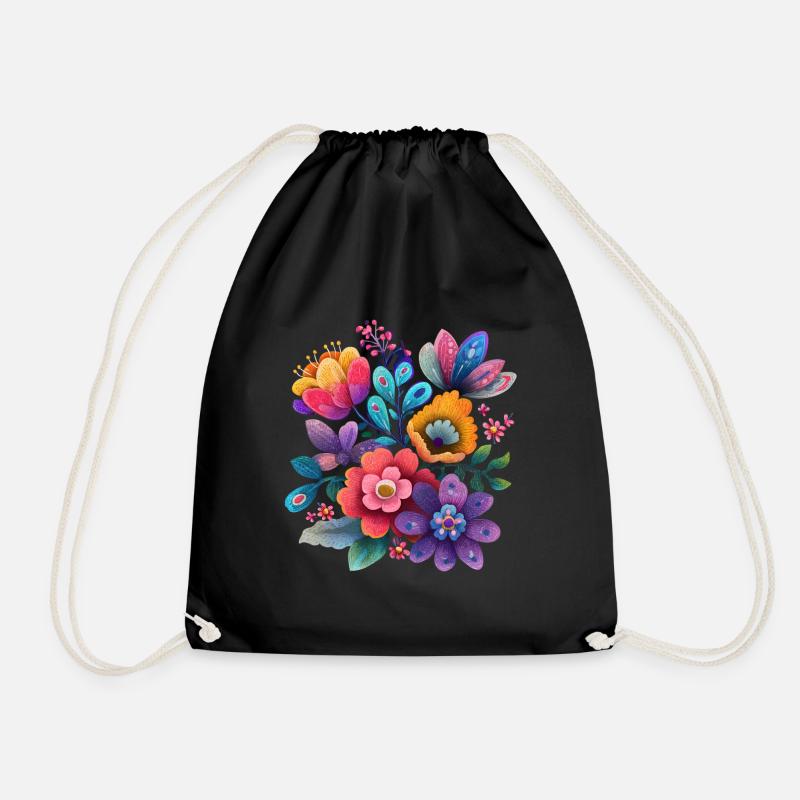 Blumen Bunte Blüten Floral Garten - Turnbeutel - Schwarz
