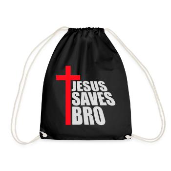 Jesus Saves Bro Funny Religious Saying Faith Logo - Drawstring Bag - black - Front