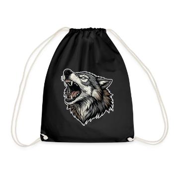Wild Wolf Howling Alpha Wolf Mascot - Drawstring Bag - black - Front