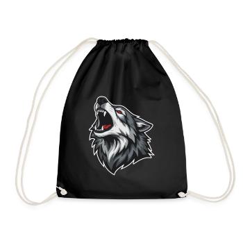 Wild Wolf Heult Rotaugen-Maskottchen Wolf Maskottchen - Turnbeutel - Schwarz - Vorne