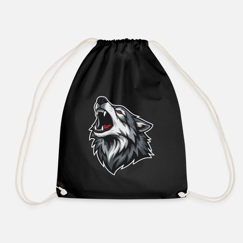 Wild Wolf Howling Red-Eyes Wolf Mascot - Drawstring Bag - black