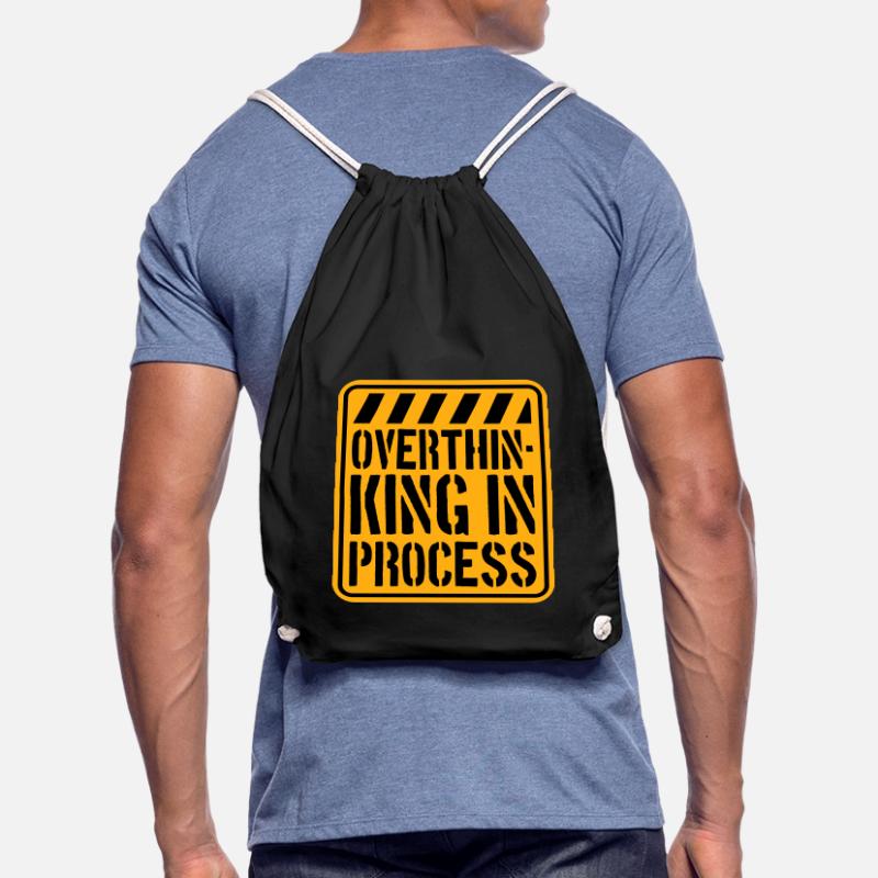 Overthinking In Process Funny Brooding Saying Logo Drawstring Bag