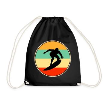 Retro Surfing Sunset Vintage Surfer Silhouette - Drawstring Bag - black - Front