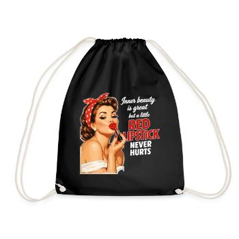 Pin-Up Girl Retro Design: Roter Lippenstift - Turnbeutel - Schwarz - Vorne