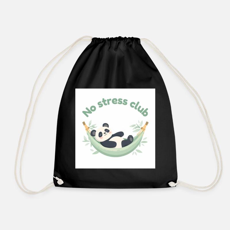 No Stress Club Panda in Hammock - Drawstring Bag - black