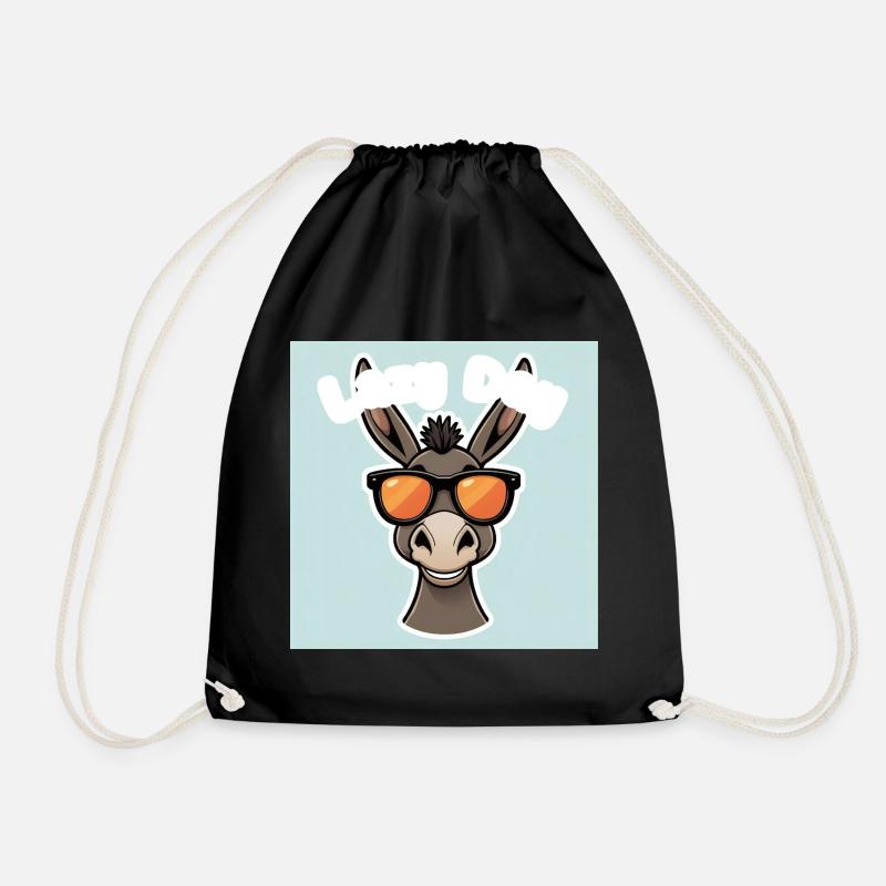 Donkey in orange summer glasses - Drawstring Bag - black