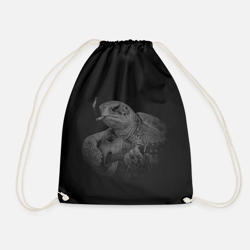 Turtle Night Guitar - Drawstring Bag - black