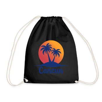 Cancun Retro Palm Trees Holiday Souvenir - Drawstring Bag - black - Front