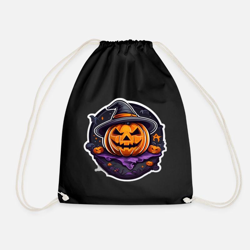 Pumpkin Witch Halloween Cartoon - Drawstring Bag - black