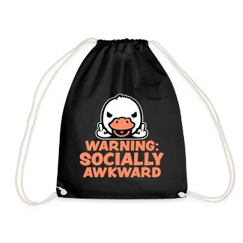 Warning Socially Awkward Duck Middle Finger Bird - Drawstring Bag - black - Front