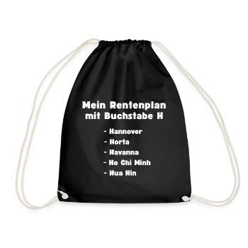 Rentenplan mit Buchstabe H, Reise um die Welt - Turnbeutel - Schwarz - Vorne