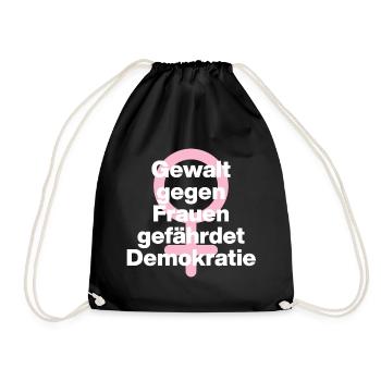 GEWALT GEGEN FRAUEN GEFÄHRDET DEMOKRATIE ♀ - Turnbeutel - Schwarz - Vorne