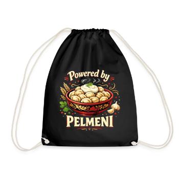 Powered by Pelmeni – Funny Russian Design - Drawstring Bag - black - Front