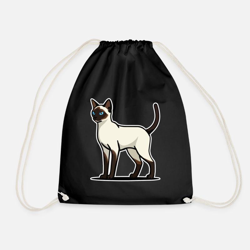 Elegant Siamese Cat Blue Eyes Retro Portrait - Drawstring Bag - black