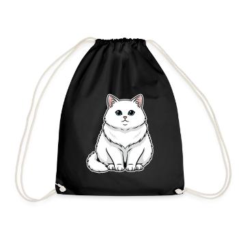 White Cat Fluffy Blue Eyes Majestic Portrait - Drawstring Bag - black - Front