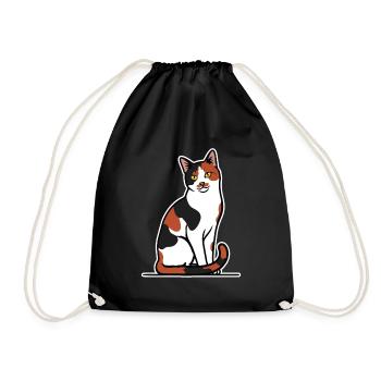 Trikolore Calico Katze Sitz Porträt Süße - Turnbeutel - Schwarz - Vorne