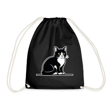 Tuxedo Cat Black and White Portrait Elegant Seated - Drawstring Bag - black - Front