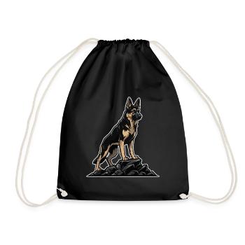 German Shepherd Dog on Rock Guardian Portrait - Drawstring Bag - black - Front